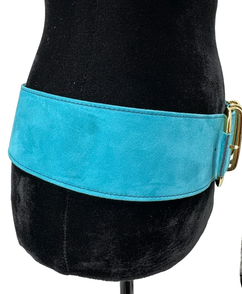 Escada Womens Wide Blue Suede Leather Contoured Waist Belt One Size Italy - Image 4 of 4