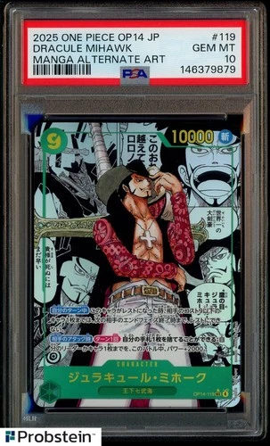 2025 One Piece OP14 Japanese #119 Dracule Mihawak Manga Alternate Art PSA 10