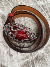 Cintura vintage italiana in pelle 100 cm rossa fibbia ornata studio ORCIANI taglia 90