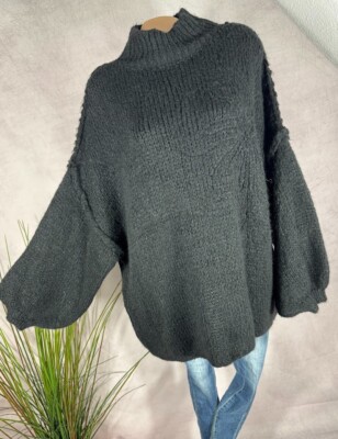GrobStrick long Pullover Außennaht Italy Mohair Wolle 105 SCHWARZ 40 42 44 46