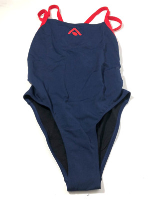 New Aqua Sphere Women's Navy Blue/Red Training Suit Essential Open Back-Size 30