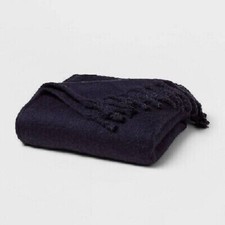 Threshold Navy Blue Faux Mohair End-of-Bed Throw 60" x 80"