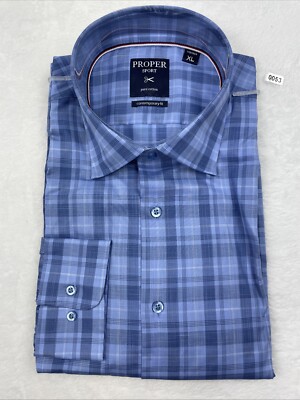 Men Pure Cotton Proper Sport Contemp Fit Long Sleeve Button Down Size XL New