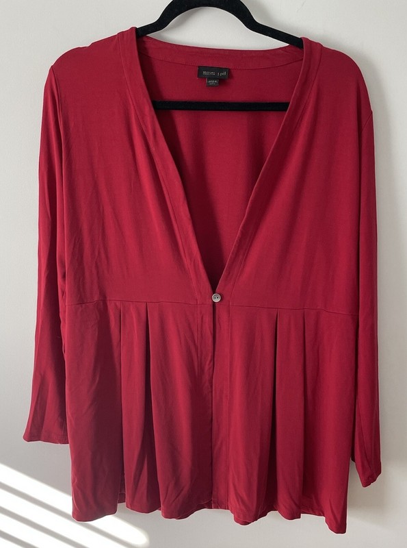 J Jill Wearever Collection M Petite Red Long Sleeve Cardigan Stretch Cottagecore