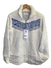 Weatherproof Vintage Womens Size M 1/4 Zip Faux Sherpa Pull Over Sweater Cream