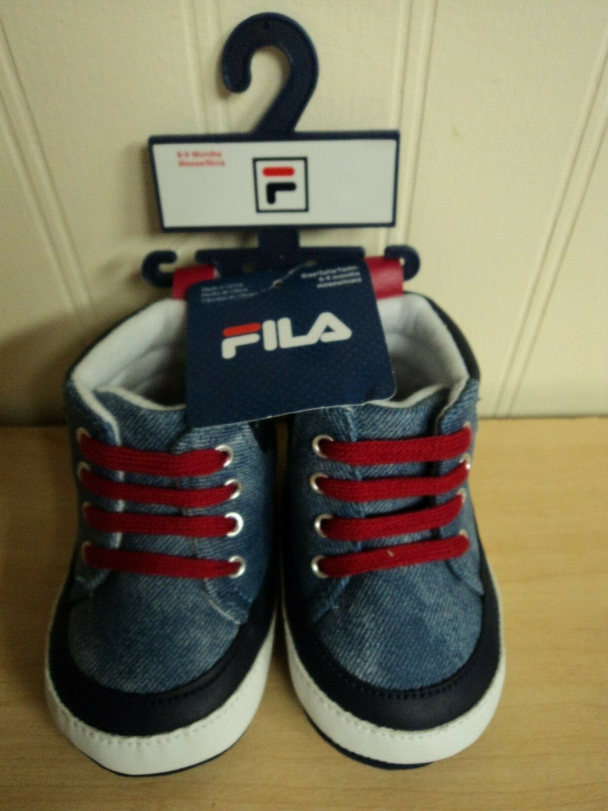 PONY SCARPE CULLA FILA PRE WALKER NUOVE CON ETICHETTE NEONATO BAMBINO RAGAZZI SNEAKERS ALTE 6 9 Mos. DENIM