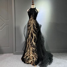 Evening Dress Black Temperament Hanging Neck Fishtail Dress Cocktail Toast Dress