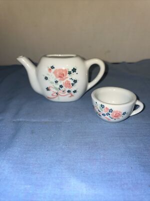 Battat Porcelain Teapot- No Lid & Cup Miniature Roses Children Toy Play