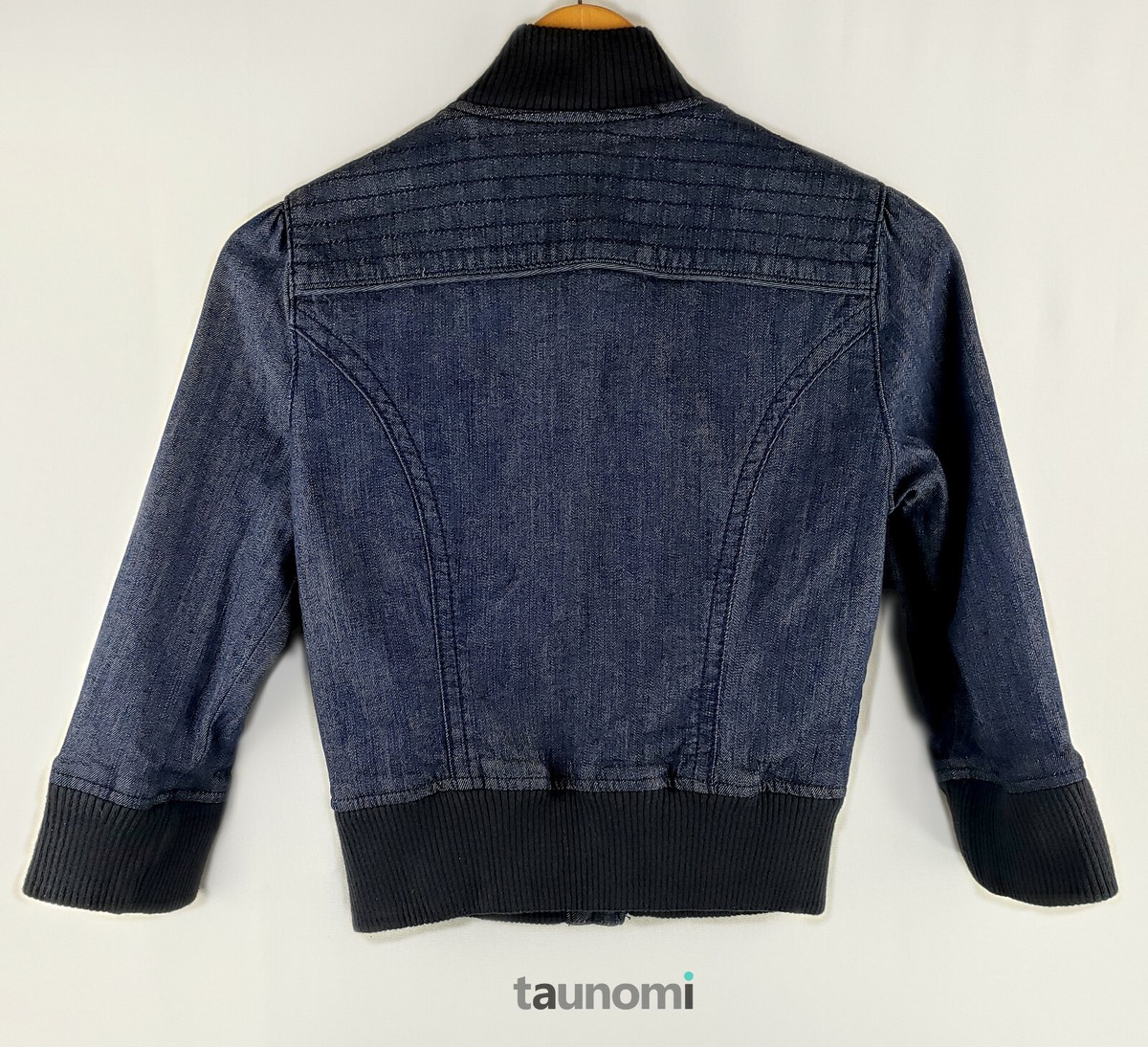GUESS Women's Dark Blue Denim Bomber Cropped Jean Jacket [S]