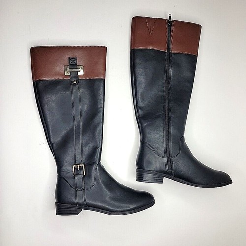 Karen Scott Women's Edenn Wide Calf Buckled Riding Boots Black/Cognac 6.5 M - Picture 4 of 5