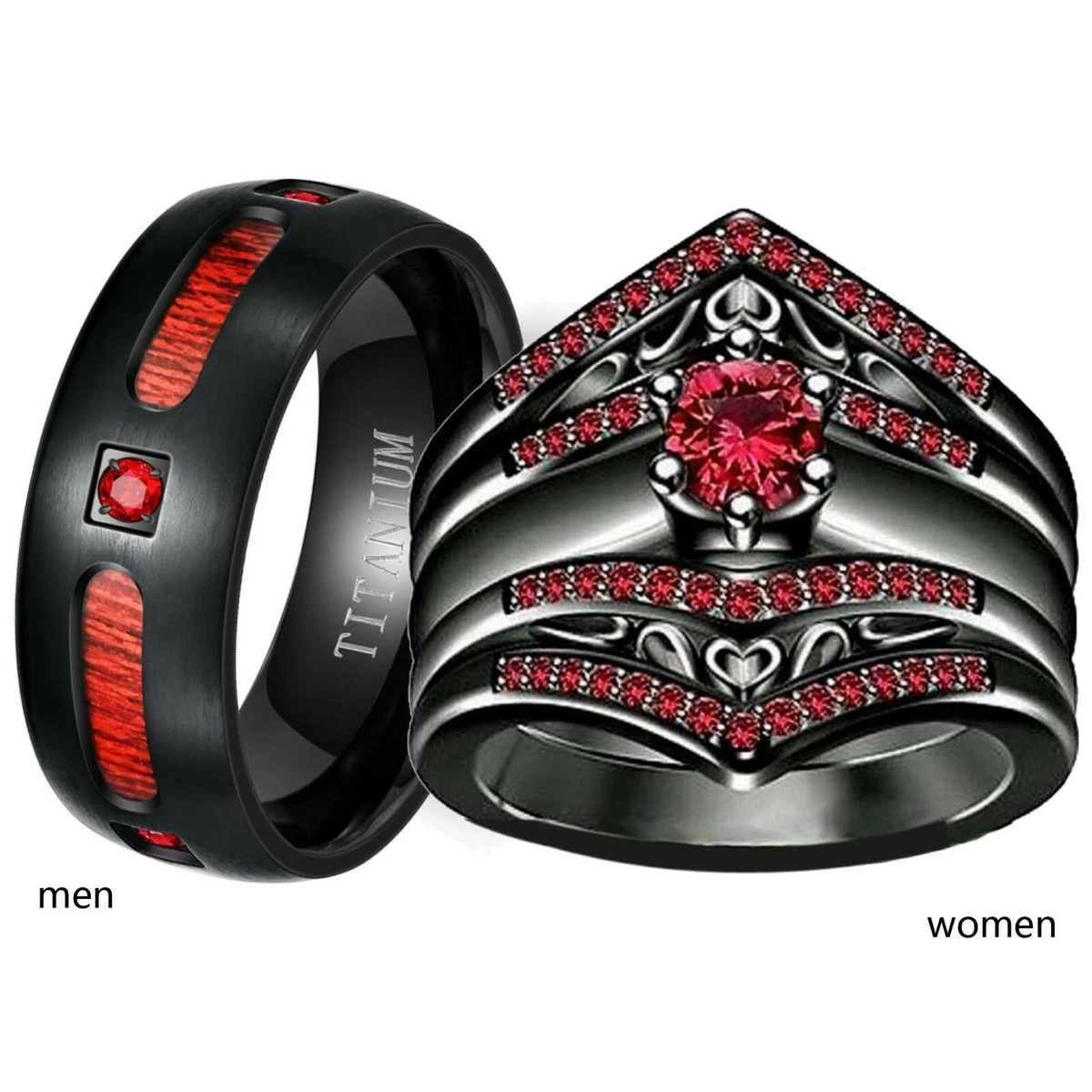 Red wedding shop rings sets