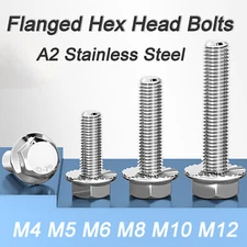 M4 M5 to M12 Flanged Hexagon Bolts Flange Hex Head Set Screws A2 Stainless Steel