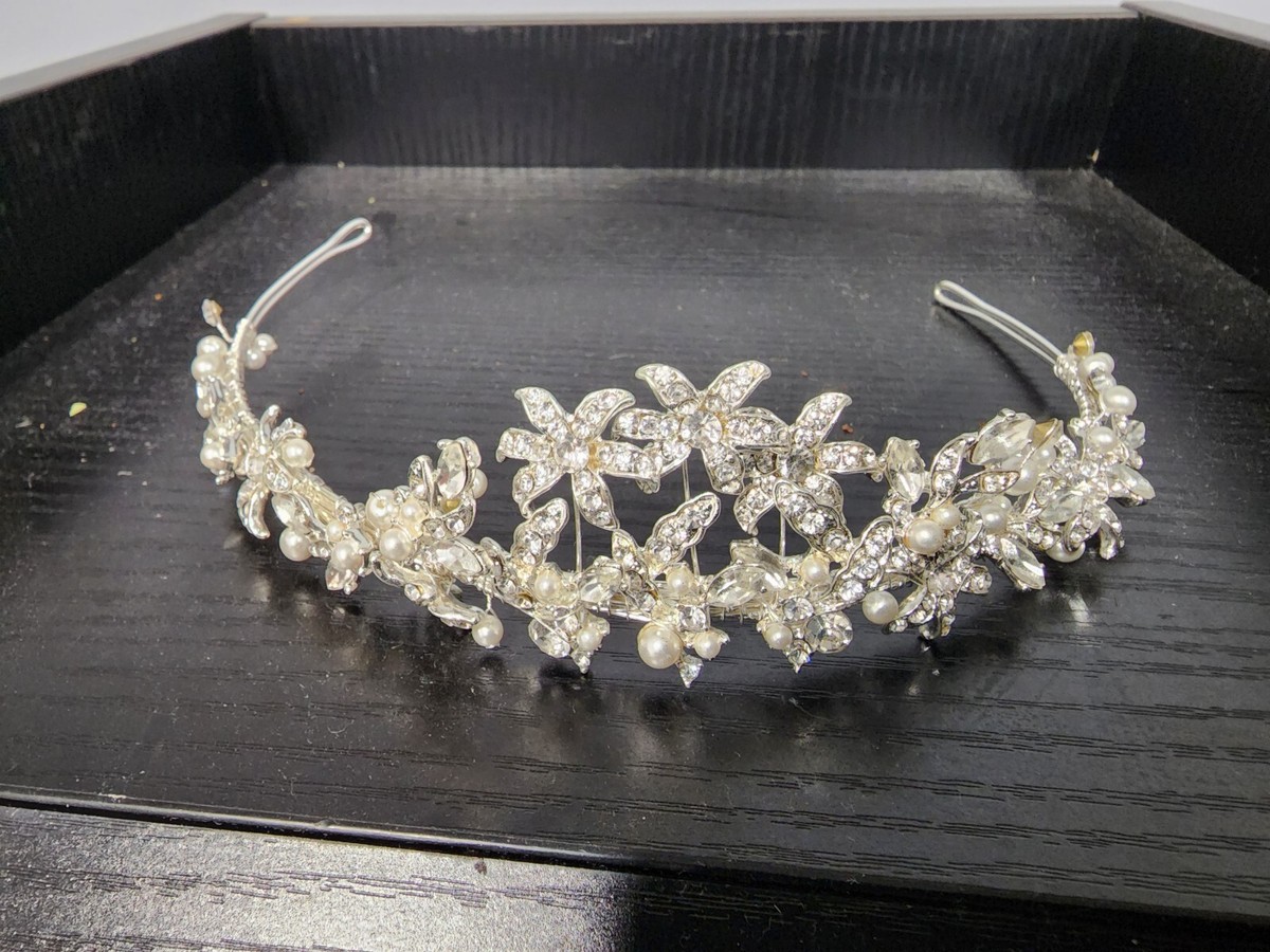 Davids bridal Headband Davids Bridal Crystal & Pearl Flower Bridal Headband | eBay main image 2