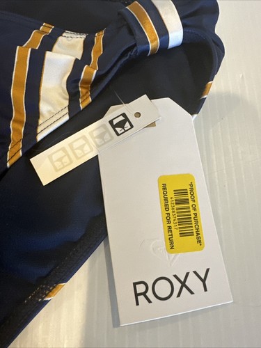 Slip bikini donna Roxy taglia small setoso blu navy bianco righe oro nuovo con etichette - Foto 2 di 9