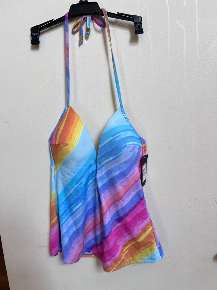 Camiseta Tankini RACHEL Rachel Roy Para Mujer Correa Estándar con Anillo Circular Halter M Foto 2 de 4