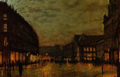 John Grimshaw Boars Lane Leeds by Lamplight 1881 17''x 22'' Archival Art Print