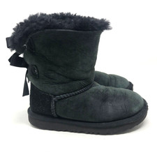 Ugg Bailey Bow Tie Boot Black Faux Fur Lined Girls 11 Winter Cozy