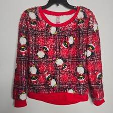 No Boundaries Christmas Winter Sweatshirt Medium 7-9 Girls Fluffy Penguins NEW