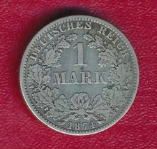 GERMANY 1874-A 1 MARK SILVER COIN **NICELY CIRCULATED** FREE SHIP!!