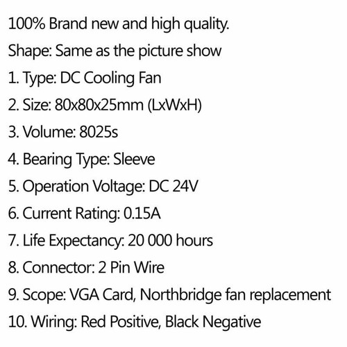 1Pcs DC Brushless Cooling PC Computer Fan 24V 8025s 80x80x25mm 0.15A 2 Pin BK U9 - Afbeelding 6 van 6