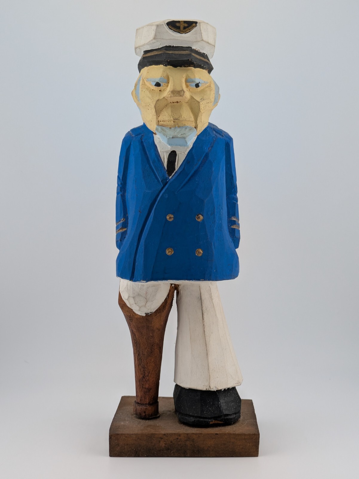 Vintage Hand Carved Wood Peg Leg Old Salt Maine Sea Ship Captain 9.5” Figure