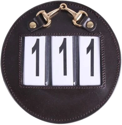 EQUIPRIDE Bling Leder Trense Zahlenhalter runde Form Pferdebit in schwarz/braun/weiß