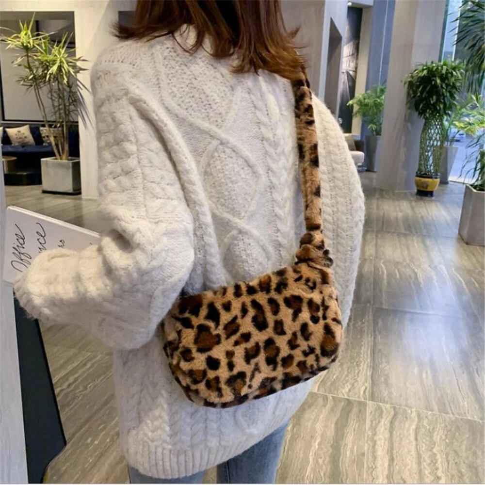 Leopard print fluffy bag hot sale