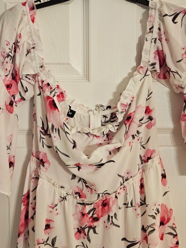 Eilly Bazar Women's Pink Floral Off The Shoulder Bell Sleeve Mini Dress Size M - Picture 2 of 13