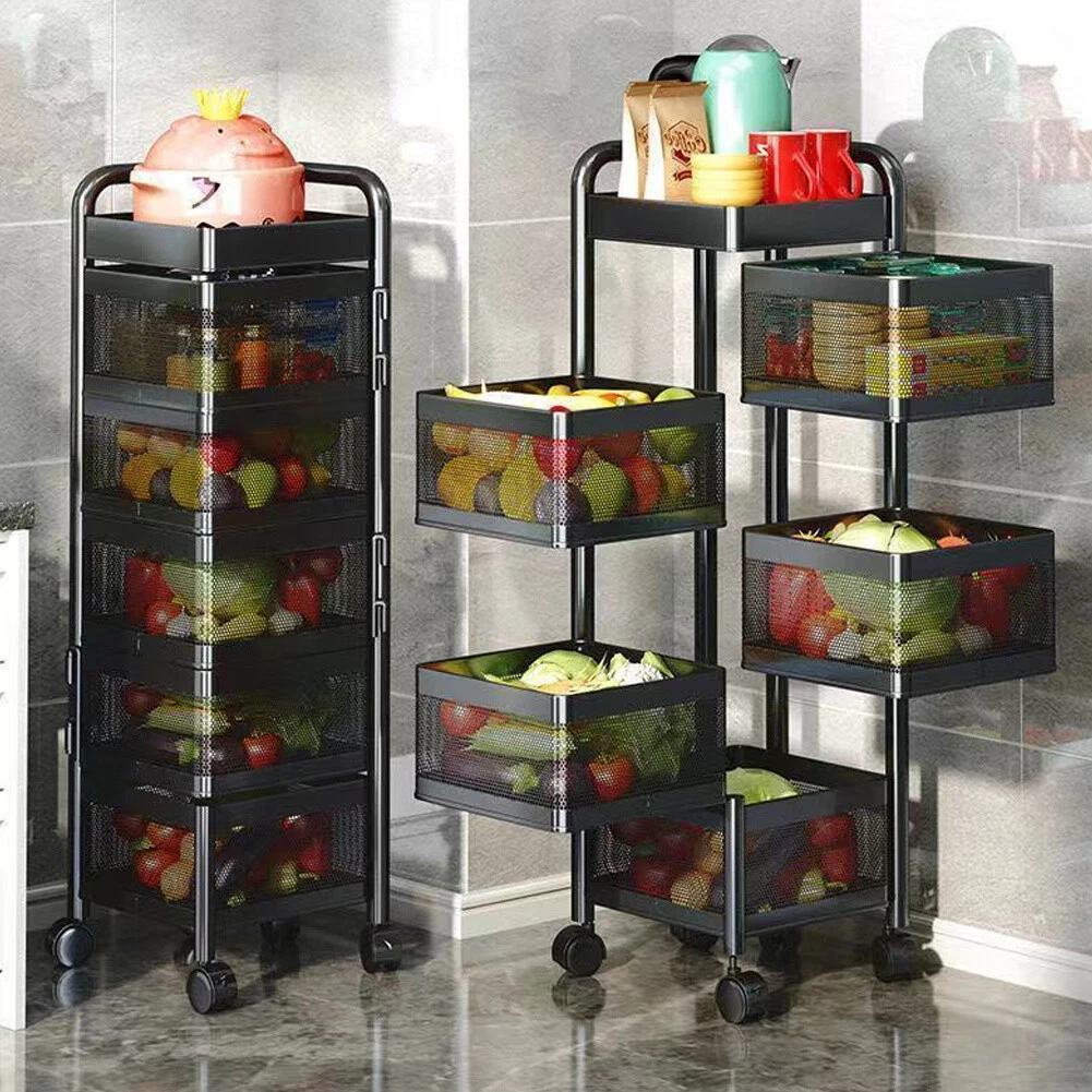 Multilayer rotating kitchen shelf with wheels deals