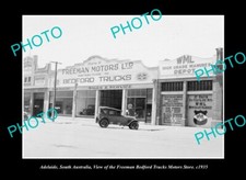 OLD POSTCARD SIZE PHOTO ADELAIDE SA, FREEMAN, BEDFORD TRUCKS DEALERSHIP 1935