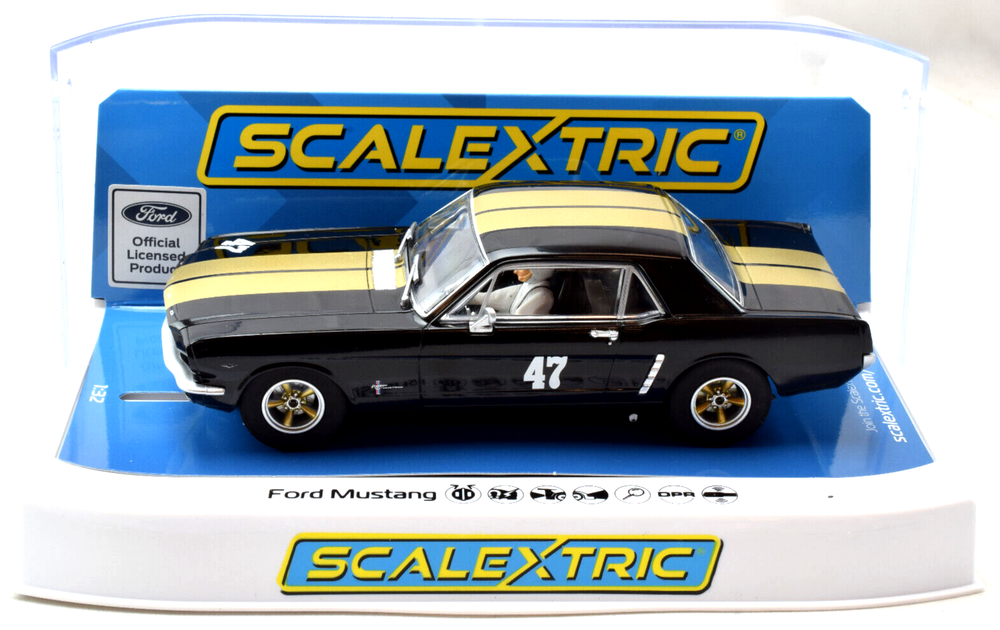 Scalextric Black Gold Ford Mustang DPR Lighted 1/32 Scale Slot Car C4405