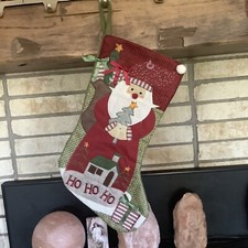 Hobby Lobby Country Santa Claus Plaid Buttons Christmas Stocking Green Red NWT