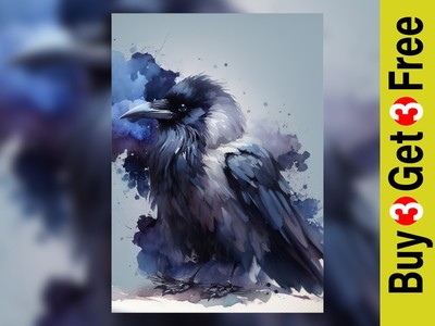 Abstrakter Krähe Kunstwerk Druck 10'''' x 8''''/A4 mattes Papier moderner Vogel Illustration