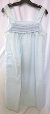 Vintage Blue Cotton Nightgown Smocked Embroidered Cottagecore Sleep Dress
