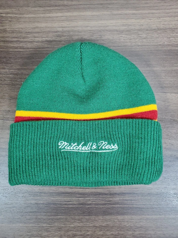 Seattle Sonics Invierno Sombrero Gorra Mitchell & Ness Gorro NBA Verde Rojo Amarillo Foto 3 de 4