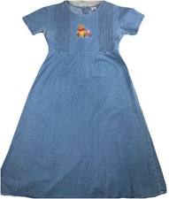 Vintage 90s Disney Store Winnie the Pooh & Piglet Denim Midi Maxi Dress Large