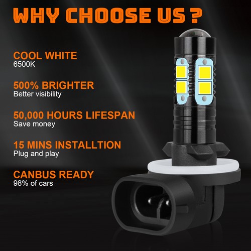 2PC 881 LED Fog/Driving Light Bulbs 6500K For 1999-2001 Dodge Ram 1500 2500 3500 - Picture 7 of 13