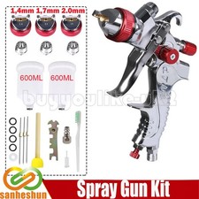 HVLP Spray Gun Kit 2x 600ML Cup Gravity Feed Car Primer Paint 1.4+1.7+2mm Nozzle