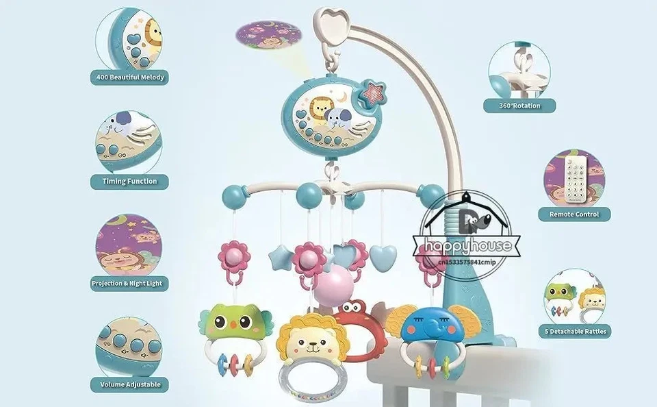 Celular musical berço com luzes projeção de música para bebês controle remoto - Imagem 3 de 4