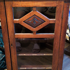 Brown Wood & Glass Freestanding Display Cabinet, 1 Glass Door, 4 Shelves