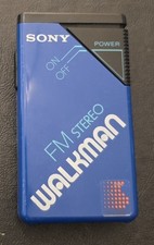 Vintage SONY WALKMAN Blue FM Stereo SRF-20W with Belt Clip - Tested Working