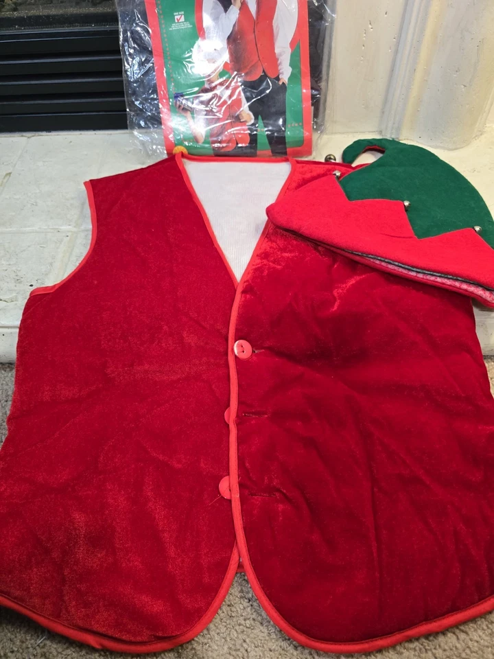 Рубины взрослый один размер Санта жилет красный бархат плюшевая кнопка спереди праздничный аксессуар - Изображение 2 из 4