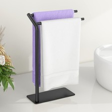 Hand Towel Stand, Black Bathroom Towel Holder Stand, Curved F-Shaped Countert...