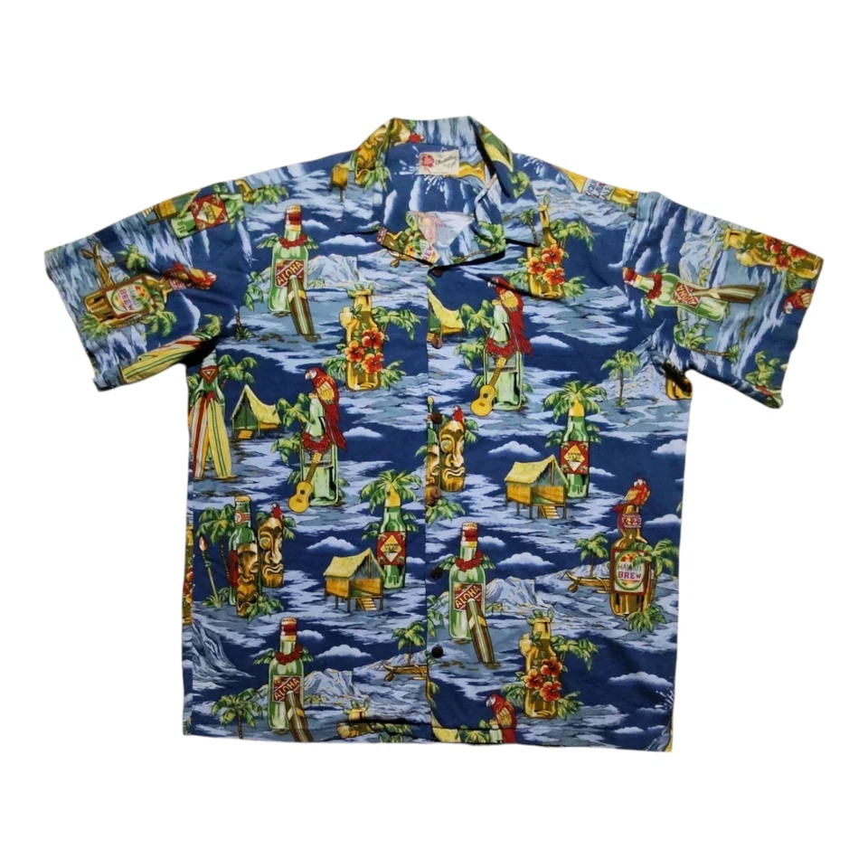 Camisa Hawaiana Hilo Hattie Para Hombre 2XL Multicolor Estampado Loro Manga Corta Botón Foto 2 de 4