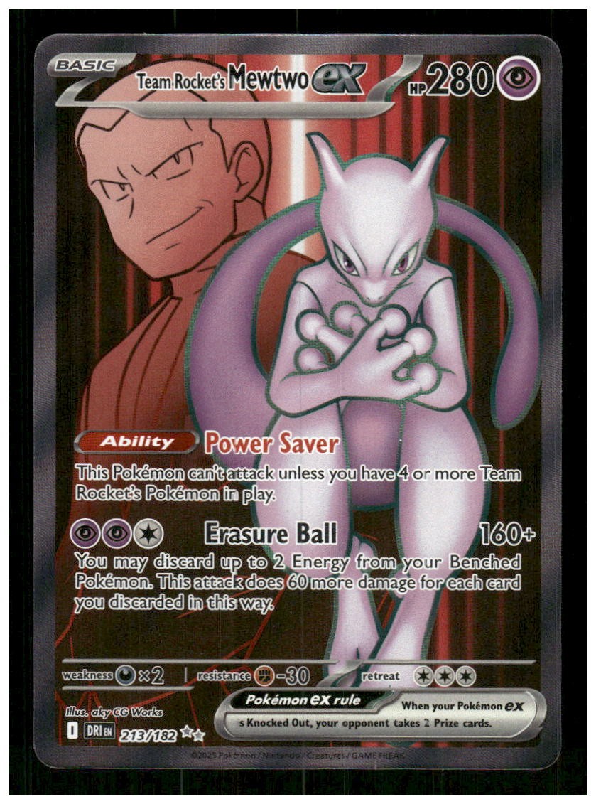 Team Rocket's Mewtwo ex 213/182 Ultra Rare Destined Rivals Pokemon Holo NM