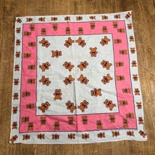 Vintage Teddy Bear Bandana Pink White Cotton Blend Made in USA RN 13962 1980s
