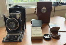 1930s Vintage KODAK RECOMAR 33 9x12 folding plate camera, F/4.5 135mm, extras