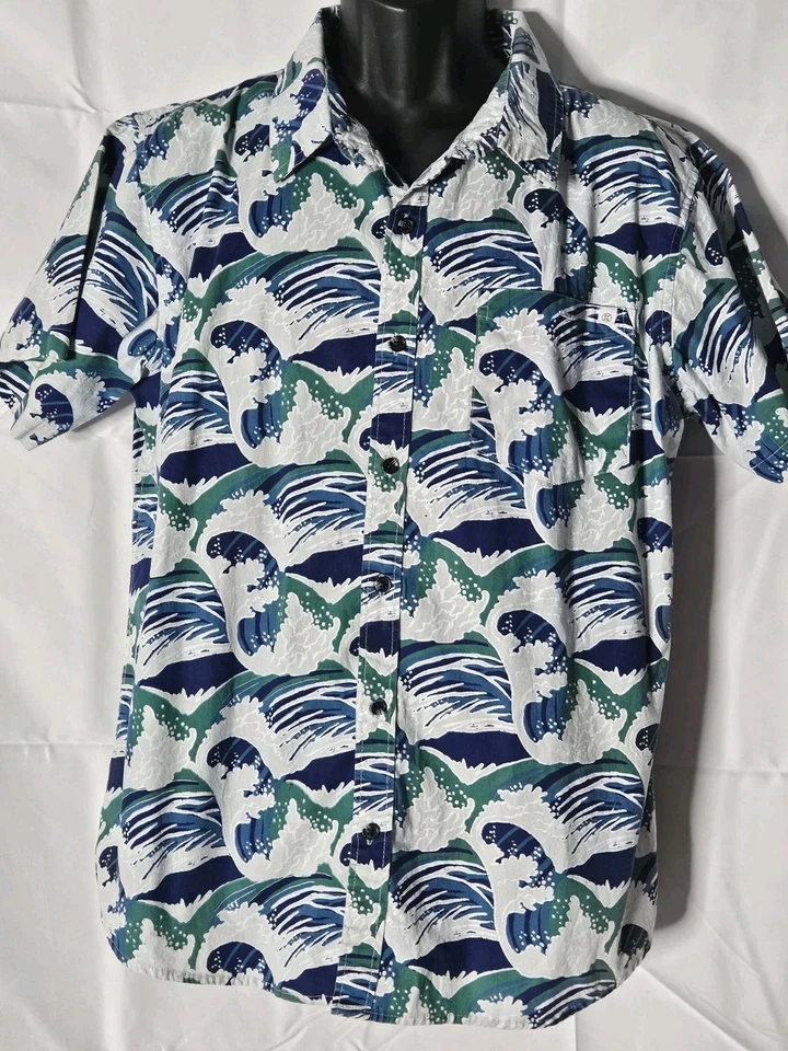 Sovereign Code Men Button Down Short Sleeve Ocean Theme White Size Large - Image 2 of 4