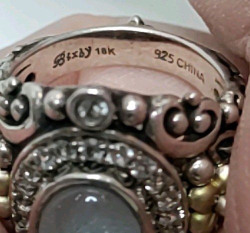 Bague Barbara Bixby sterling 18 carats topaze bleue et blanche collection Shangri-La taille 6,5 - Photo 6/6