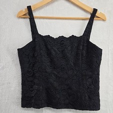 Vtg Y2K Cami M Black Grunge Fairycore Dark Romantic Whimsigoth Festival Lace